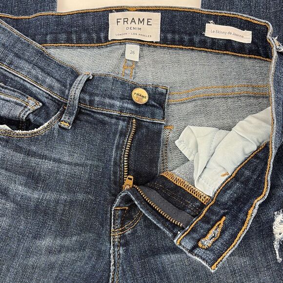 Frame Le Skinny De Jeanne Distressed Skinny Mid-Rise Jeans Stretch Size 26 - Picture 4 of 13